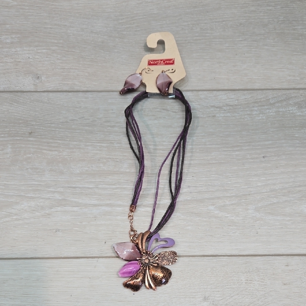 NEW Northcrest Purple and Gold Floral Necklace Set Classic